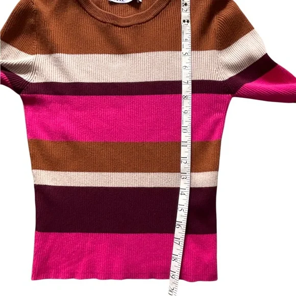 Zara Striped Ribbed Knit Sweater Multicolor Pink Brown Maroon Cream Size M - Picture 8 of 8